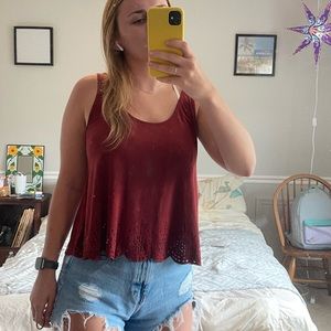 Maroon Suede Tank Top Scalloped Bottom